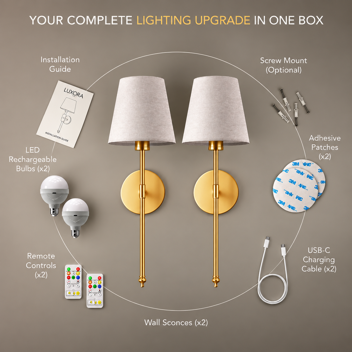 AURA Wall Sconces Bundle (Set of 2 + 2 Bulbs Included)